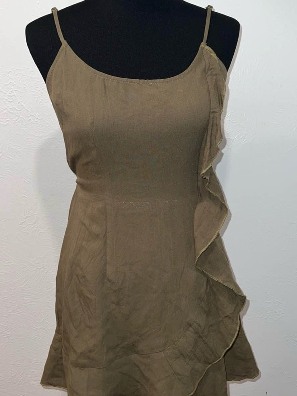 Nasty Gal Olive Brown Ruffle Cami Dress
